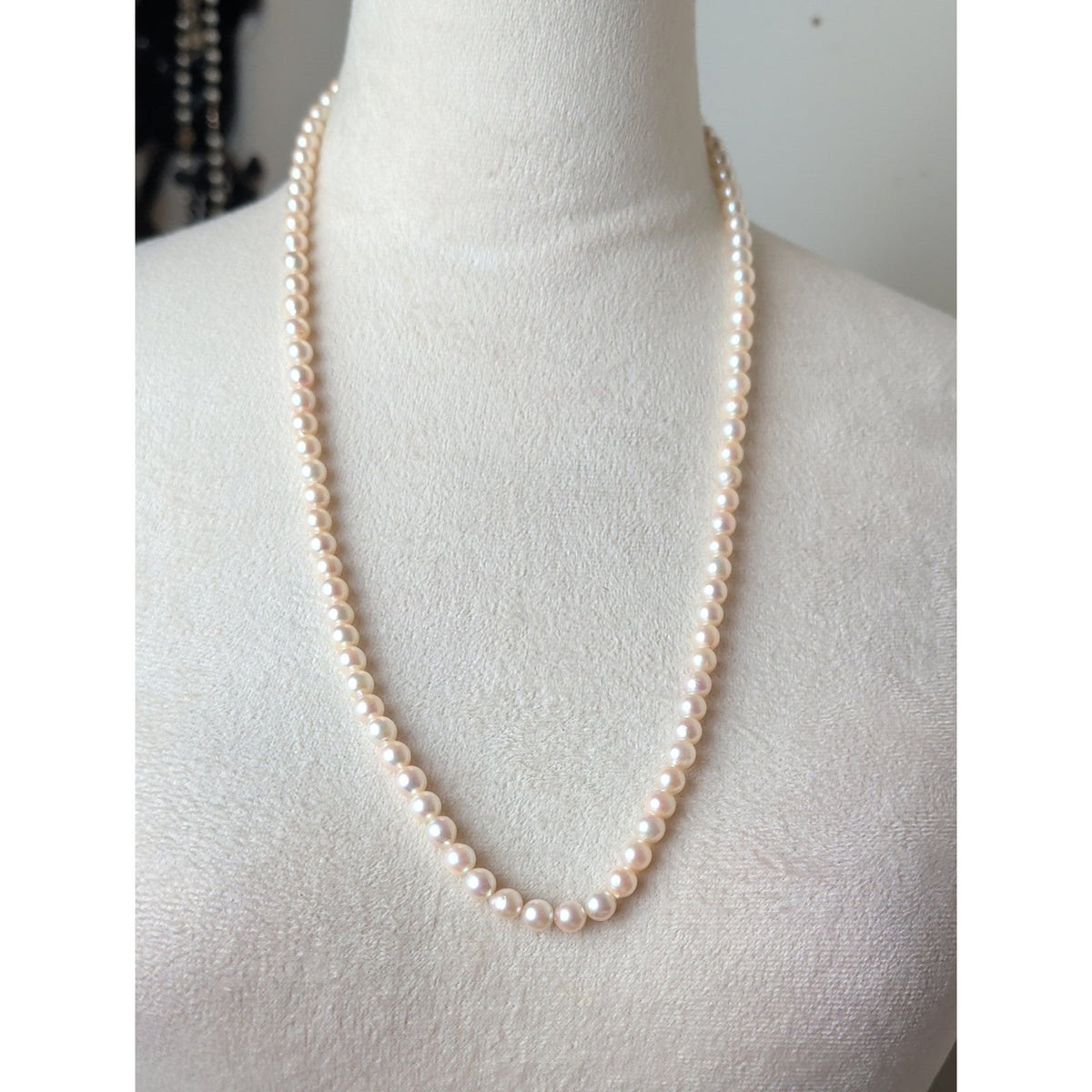 Vintage Genuine Cultured Pearl Necklace Sterling Silver Box Clasp 26"