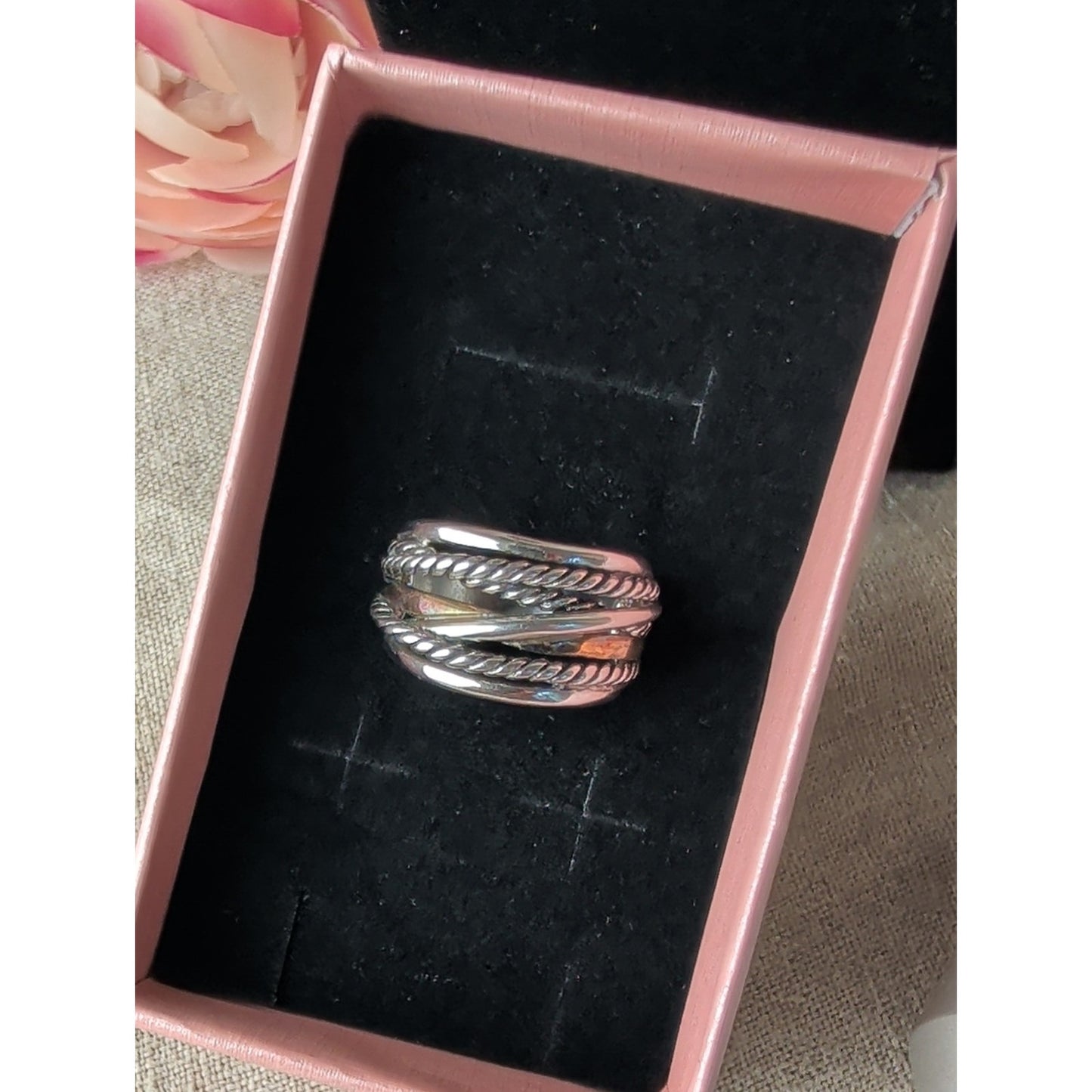 925 Sterling Silver 14K Gold Accent Ring Two Tone Wide Statement Band