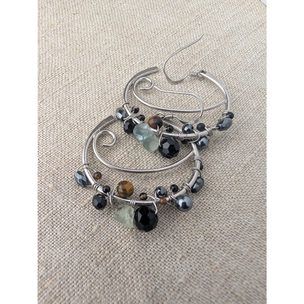 Whimsical Sterling Silver & Gemstone Hoop Earings One of a Kind Gifts for Her