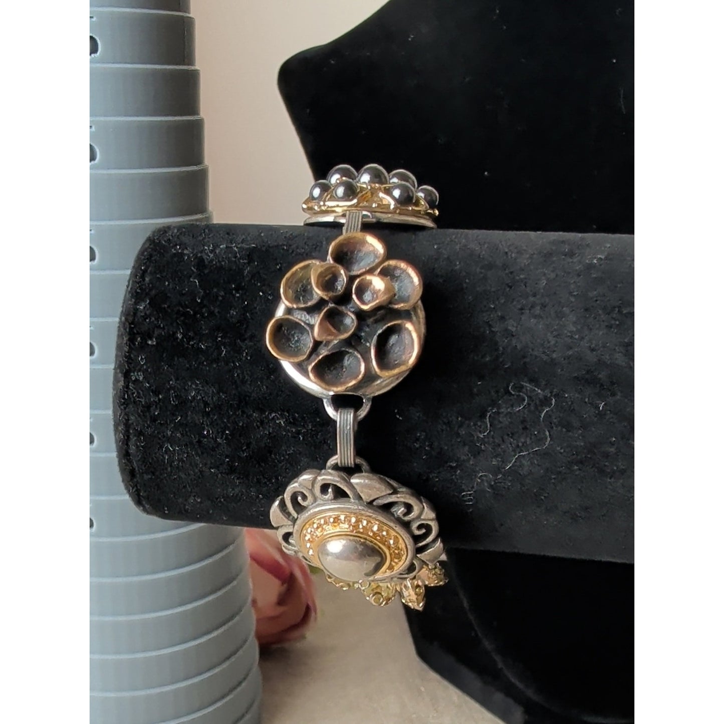 Vintage Artisan Assemblage Bracelet Mixed Metal Wearable Art Boho Luxe