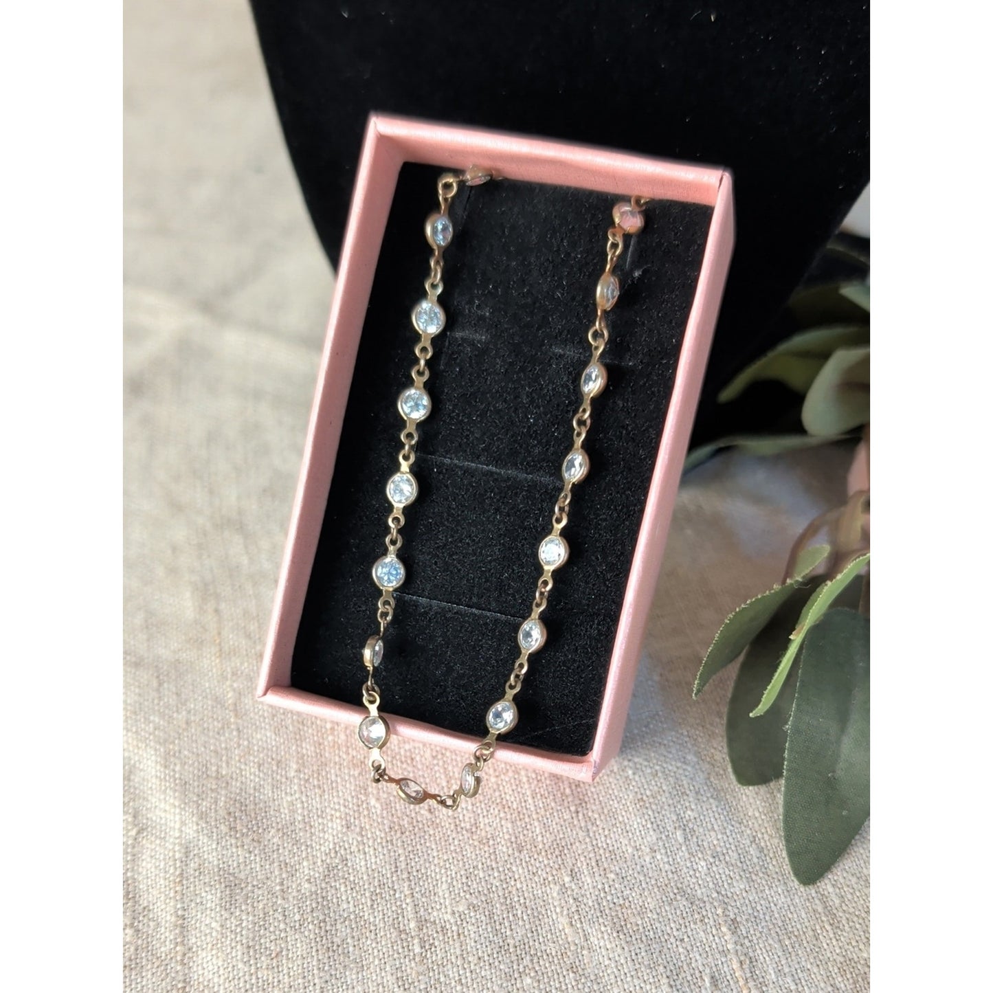 Alainn CZ Gold Tone Opera Necklace Bezel Set Crystal Station Chain Layering