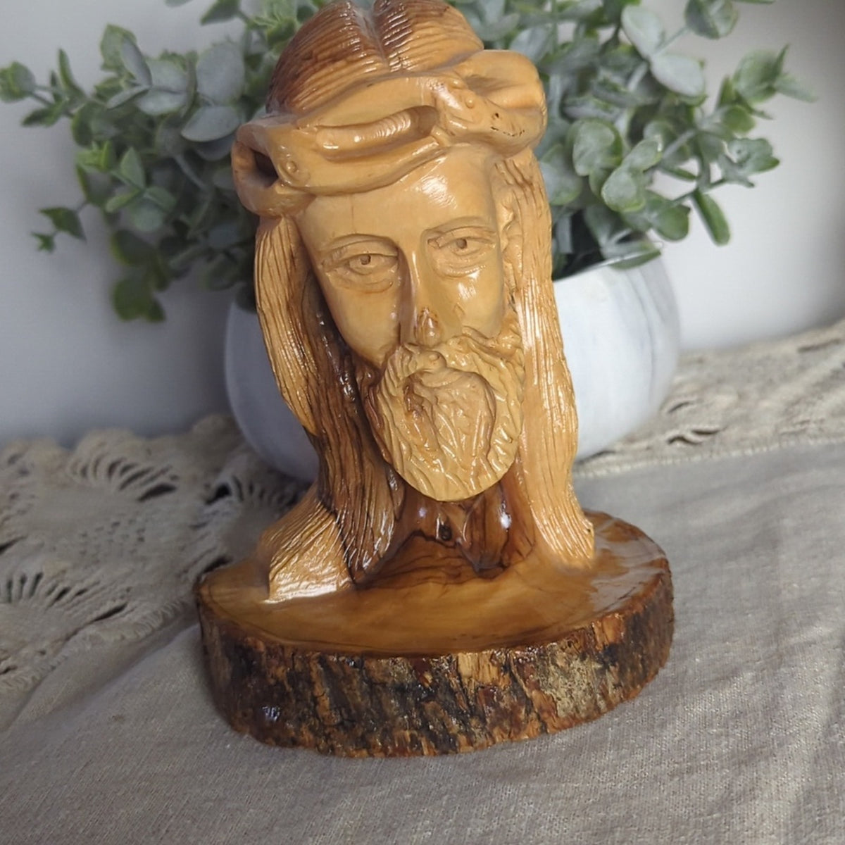 Vintage Hand Carved Olive Wood Jesus Bust Holy Land Israel Religious Carving