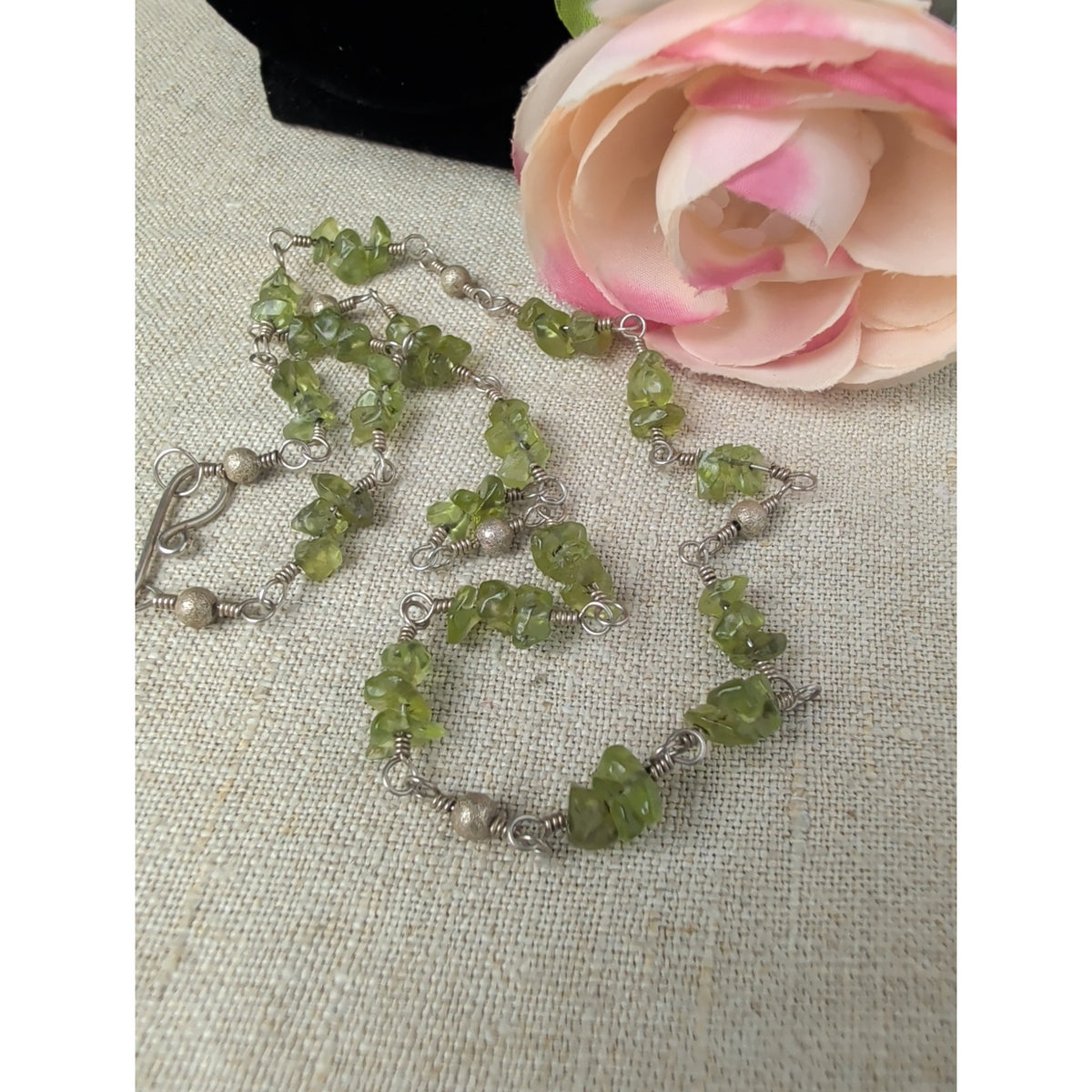 Vintage Raw Green Tourmaline Crystal Chip Necklace 925 Sterling Silver