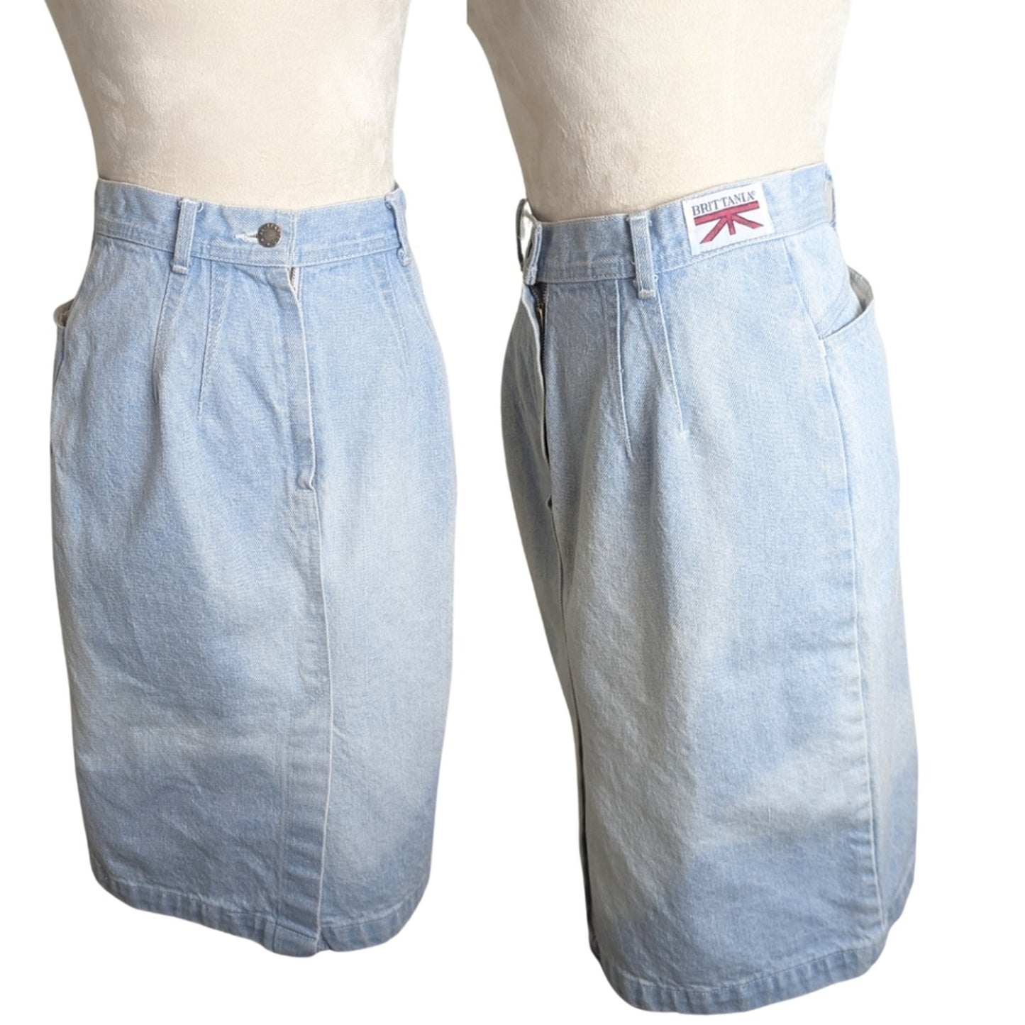 Vintage 80's Bleach Lightwash Denim Pleated Pencil Skirt Women's Size 9/10*