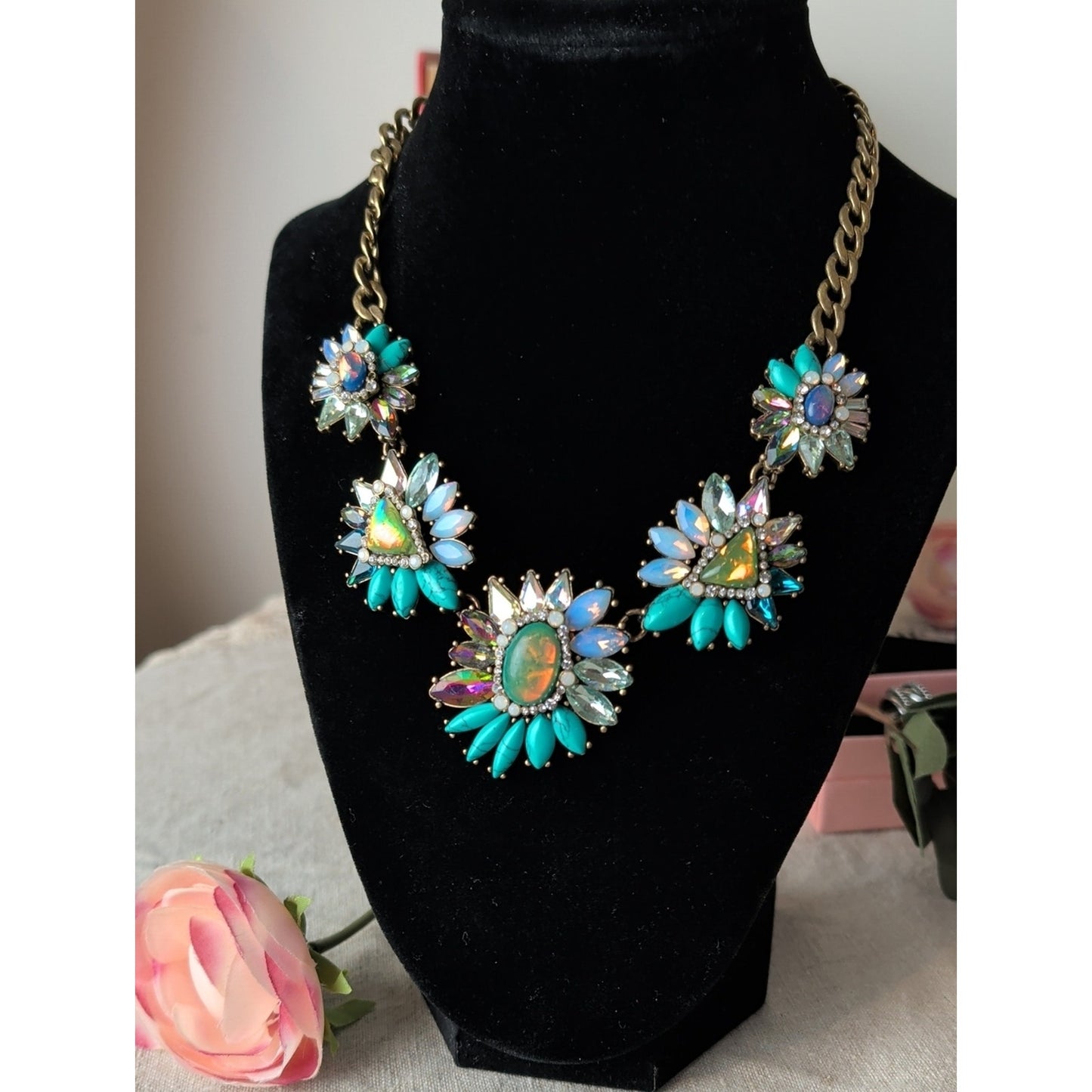 Chloe + Isabel Mermaidcore Statement Necklace Opalescent Crystal Turquoise Boho