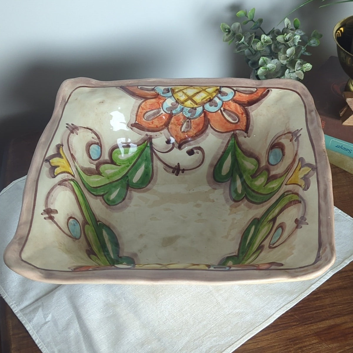 Vintage Hand Painted Italian Serving Bowl Centerpiece Italy Ceramic Tuscan
