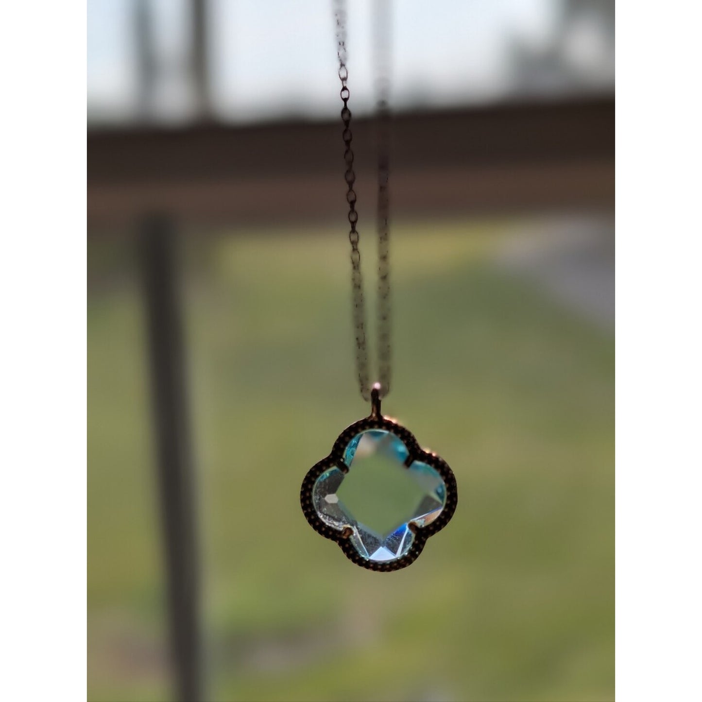 Dyadema Italy Sterling Silver Blue Quartz Quatrefoil Clover Pendant Necklace