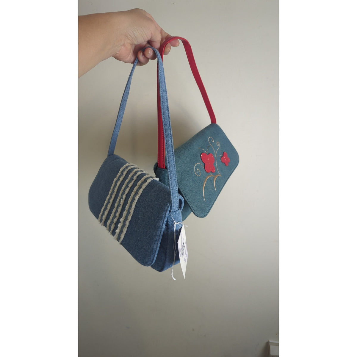 NWT 2 Bundle Y2K Q&A Denim Handbags Embroidered Patchwork