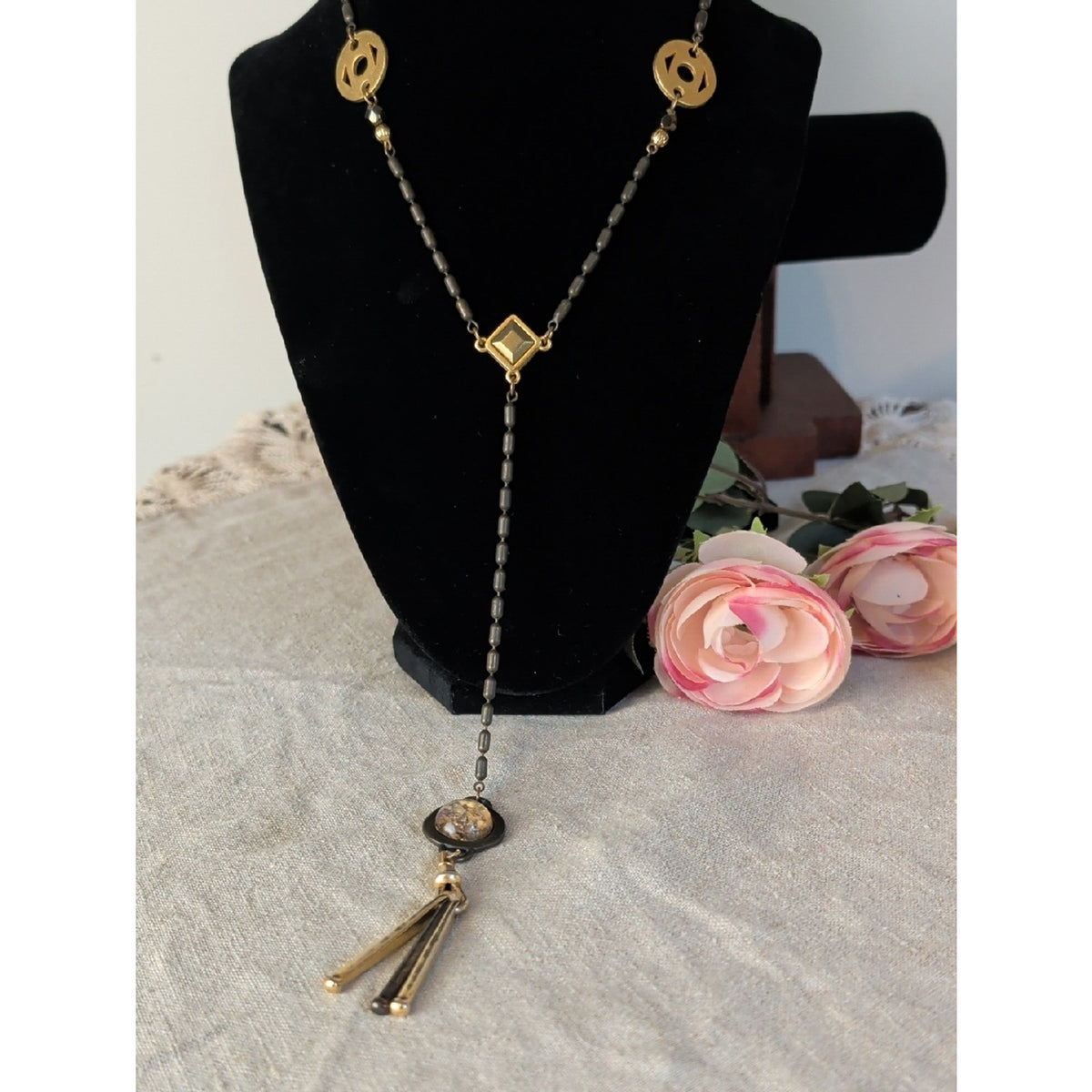 Vintage Robert Rose Interchangeable Pendant Necklace Mixed Metal Artisan Tassel