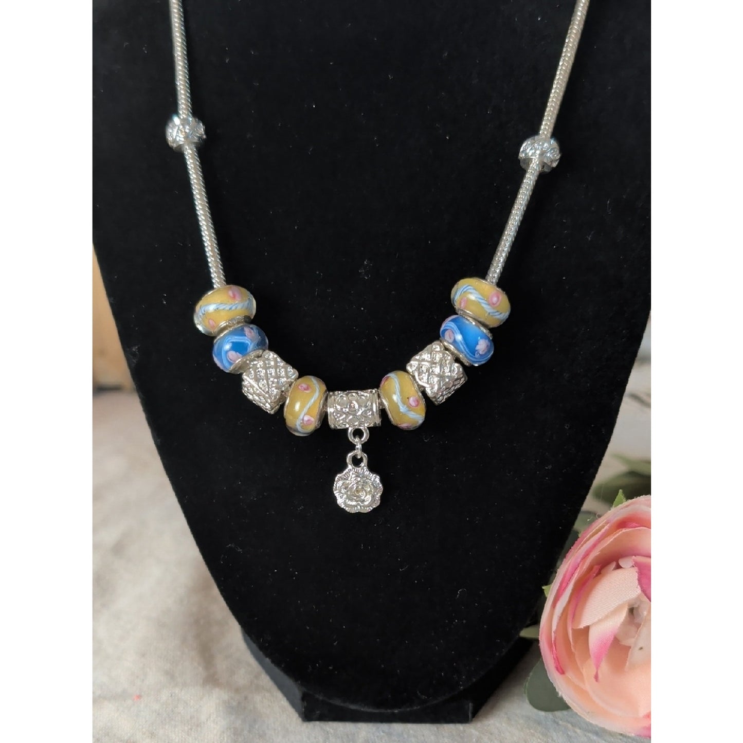 Artisan Lampwork Glass Bead Necklace 925 Sterling Beads European Style Charm