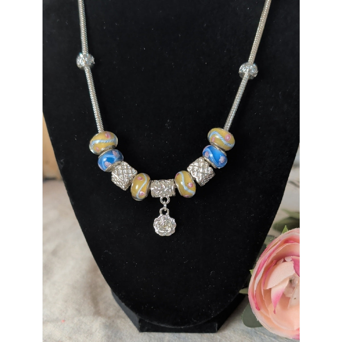 Artisan Lampwork Glass Bead Necklace 925 Sterling Beads European Style Charm