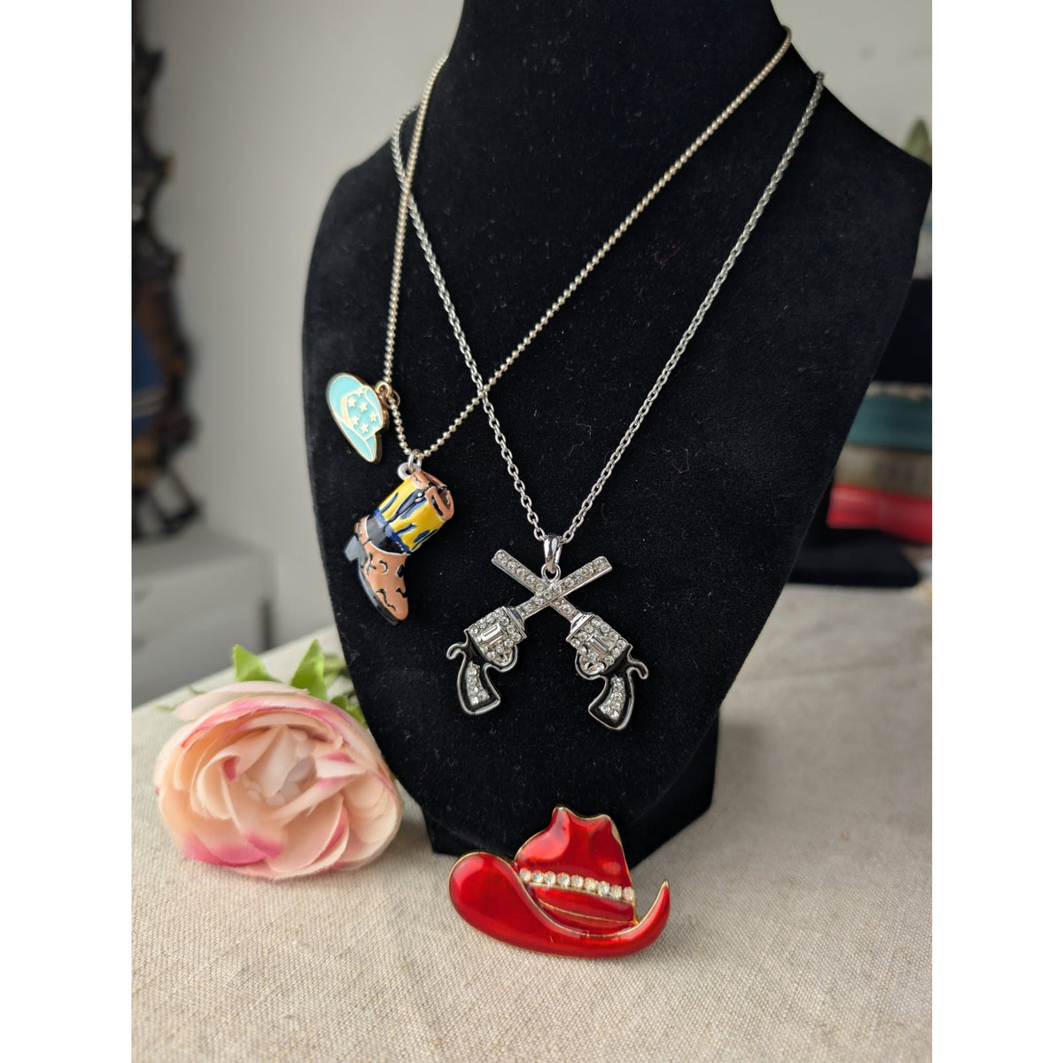 Cowgirl Jewelry Set Necklaces Charms Brooch 80's