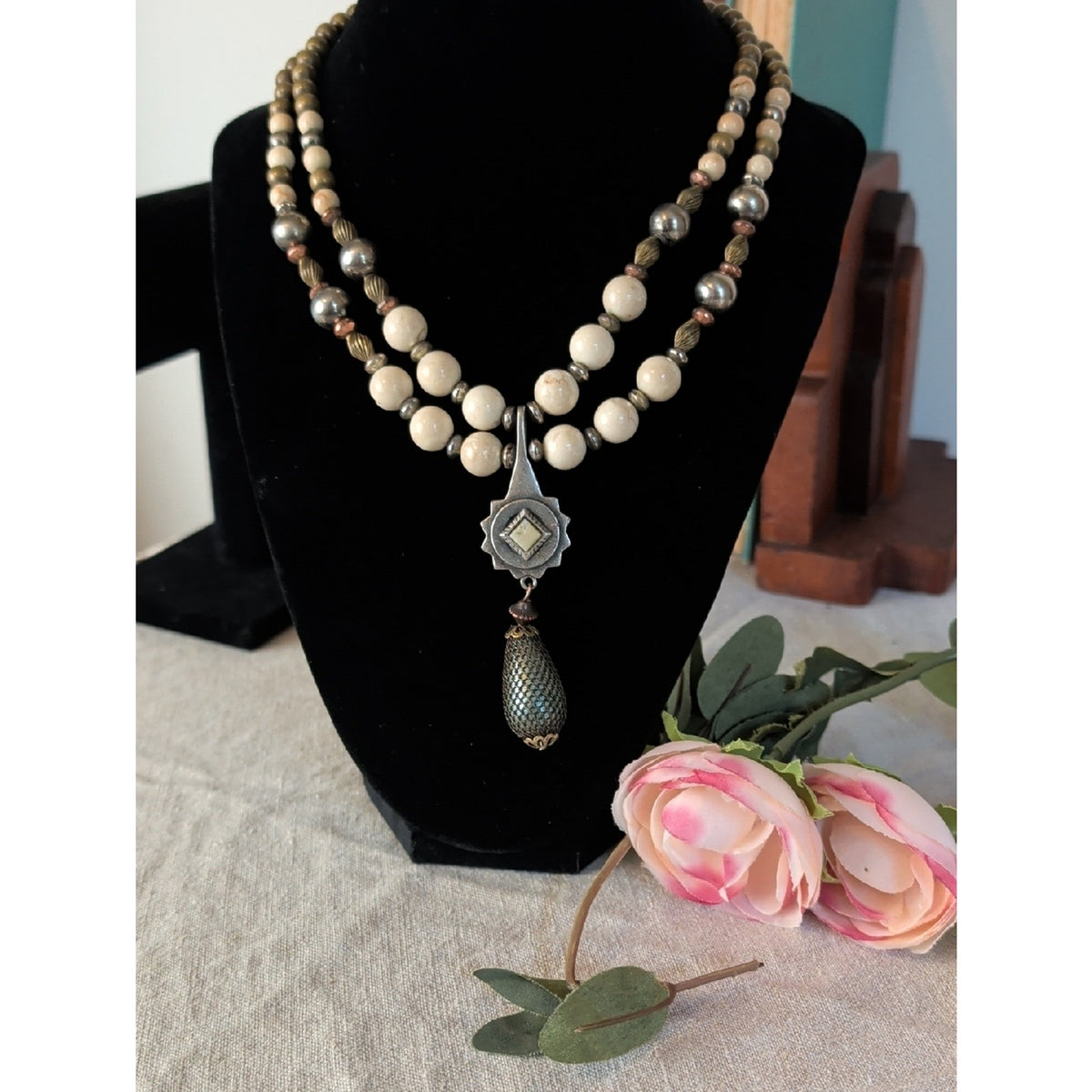Vintage Robert Rose Artisan Necklace Southwestern Boho Mixed Metal