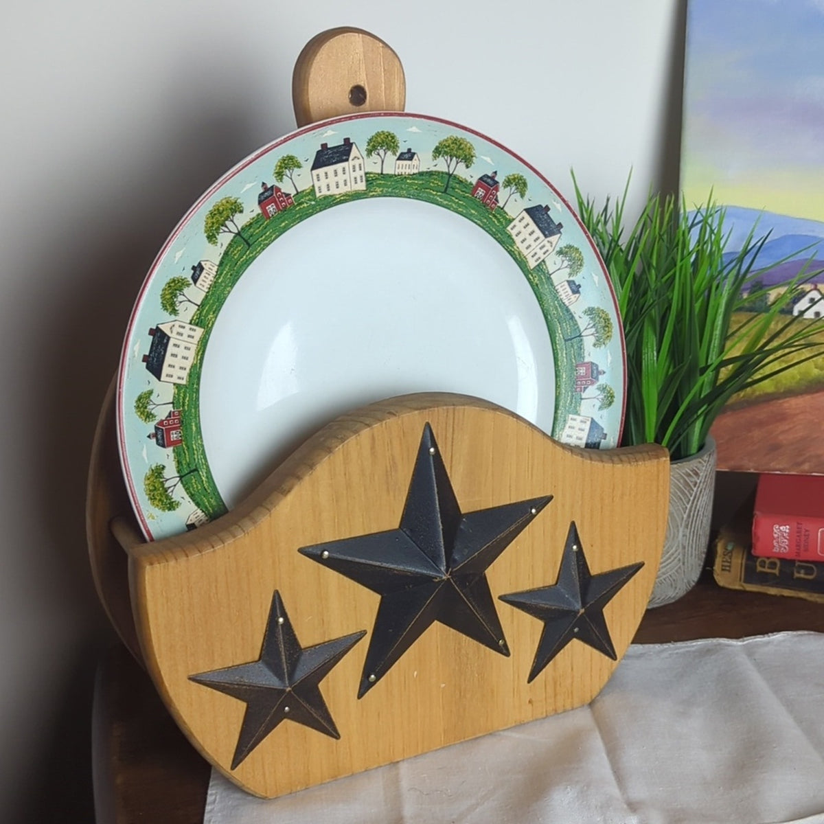 Primitive Barn Star Wall Plate Rack Shelf Farmhouse Rack Tabletop/Wall Mount