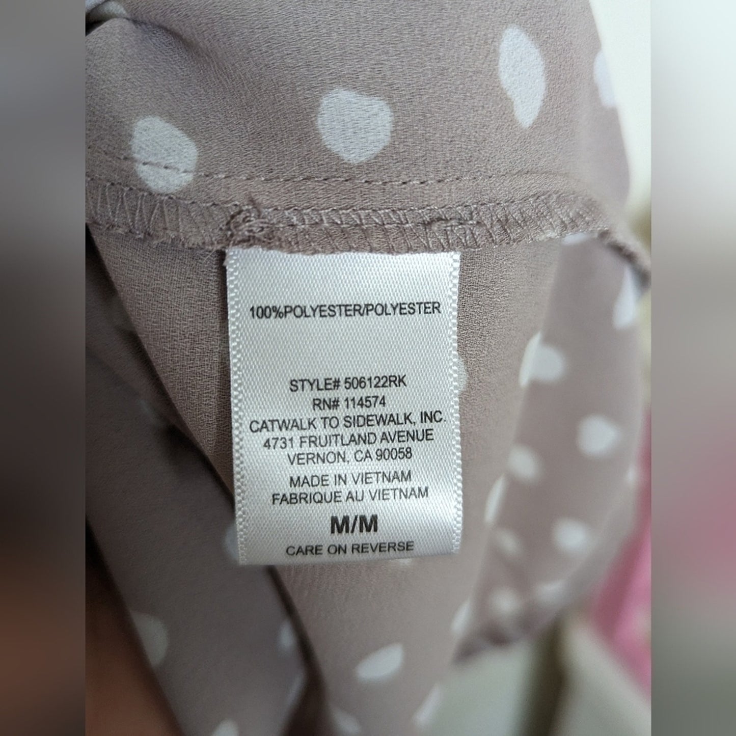 Pale Pink & White Feminine Polkadot Blouse Women's size Medium