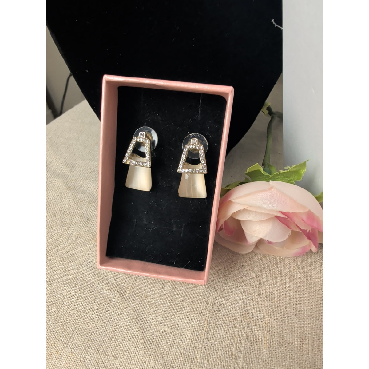 Posh Vintage Champagne Glass Mushroom Earings with Glass Rhinestone Tops