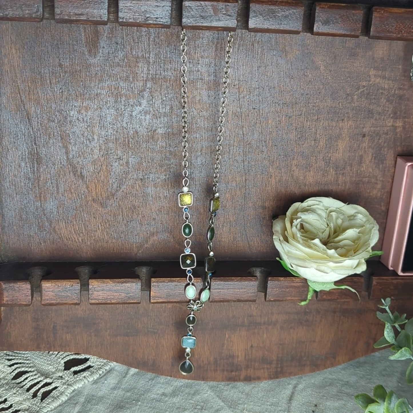 Artisan Mixed Stone Y Necklace Boho Earth Tone Statement