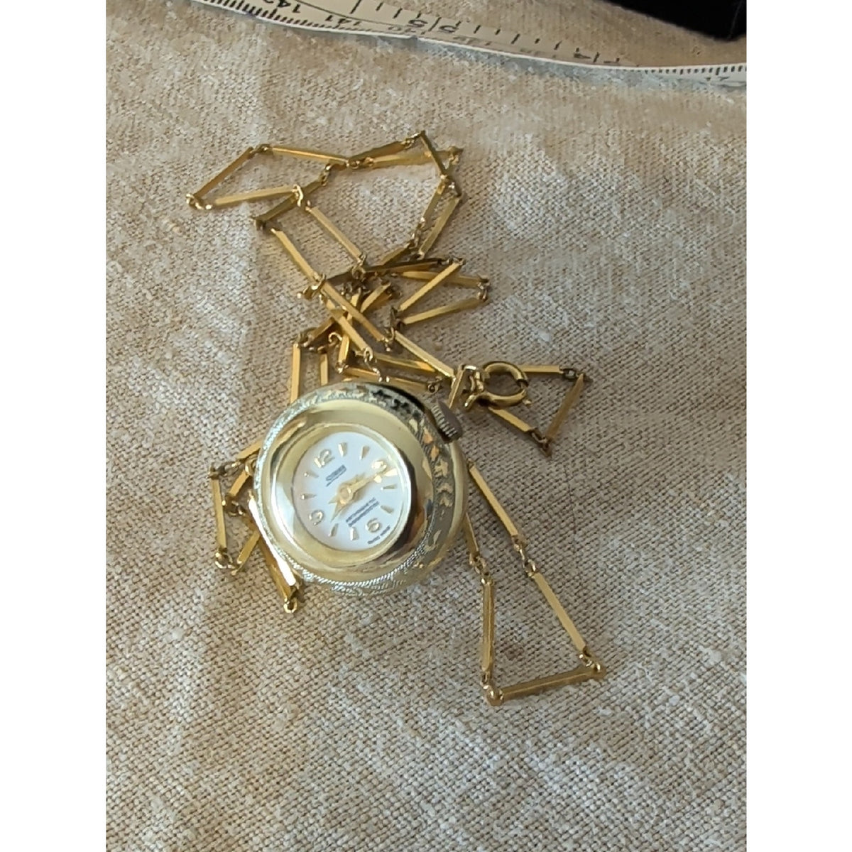 Vintage Sorna Swiss Made Pendant Watch Necklace Mid Century Gold Tone Retro