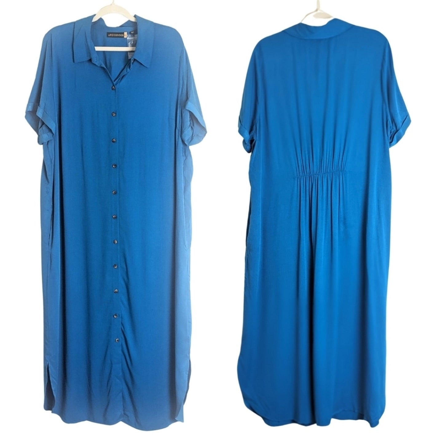 Ambernoon II UPF 30 Maxi Button Down Viscose Shirt Dress Pockets Women's 1X