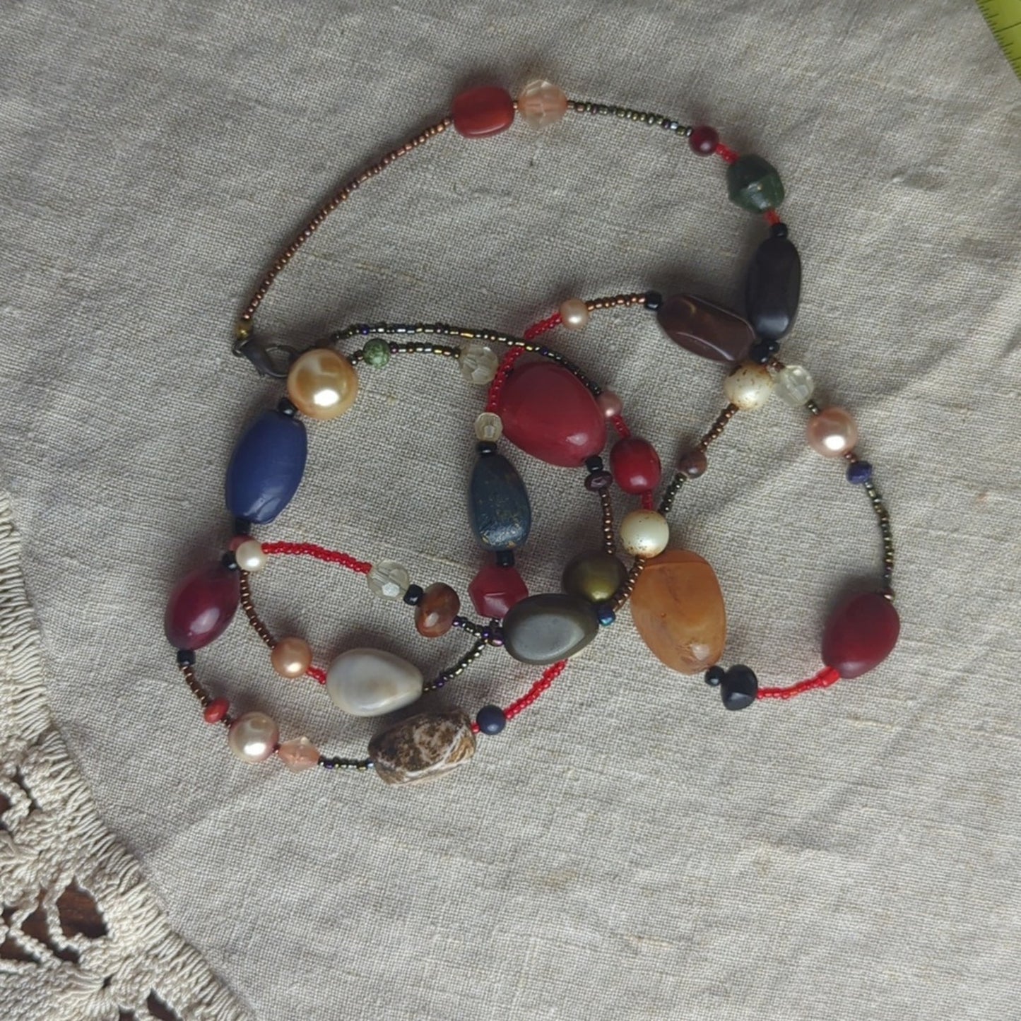 Eclectic Beaded Necklace Mixed Stone Glass Pearl Boho Statement Necklace Earthy