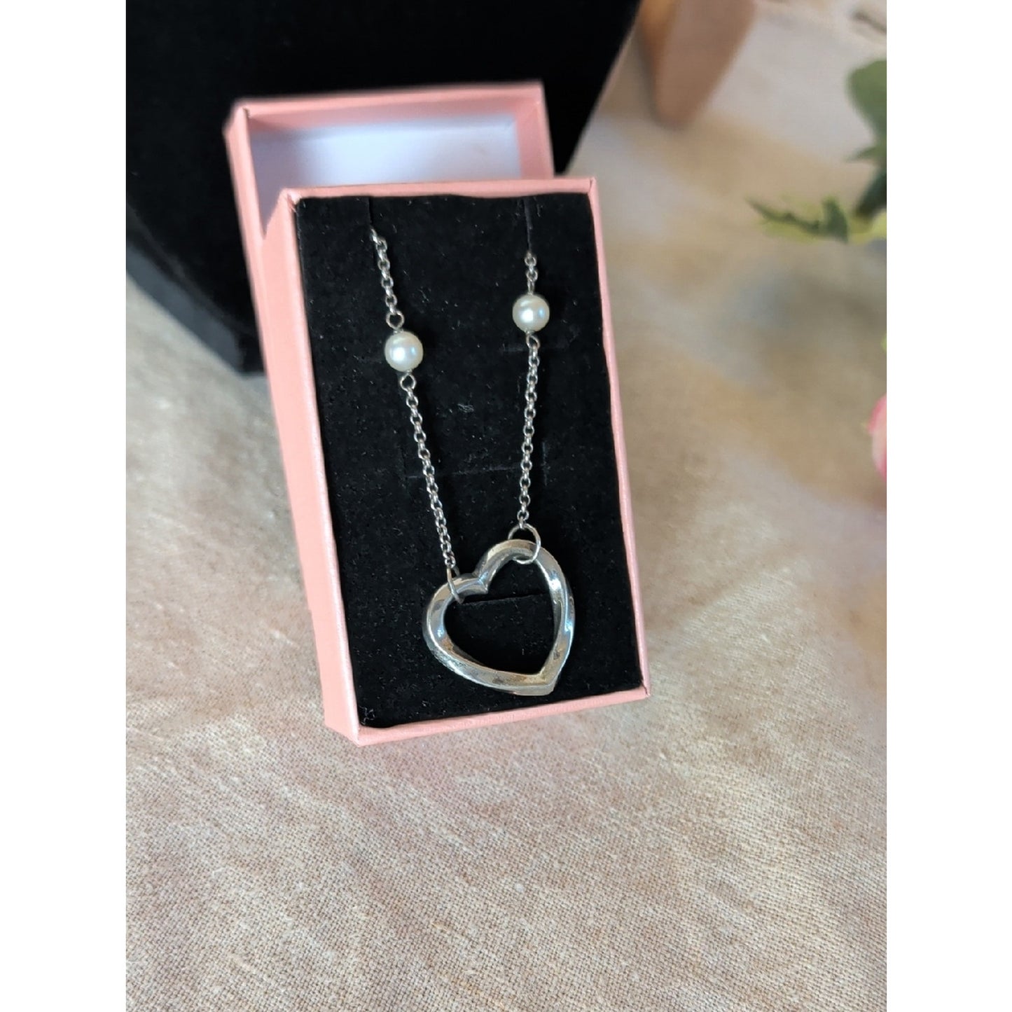 Adina Reyter 925 Sterling Silver Open Heart Pearl Necklace