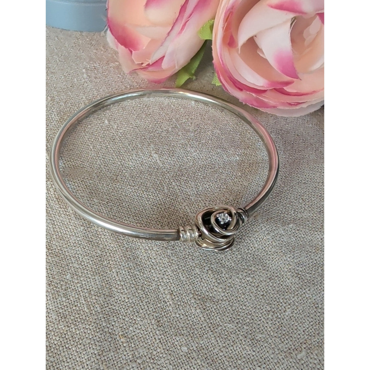Pandora 925 Sterling Silver Swirl Knot Bangle Bracelet CZ Modern Minimalist