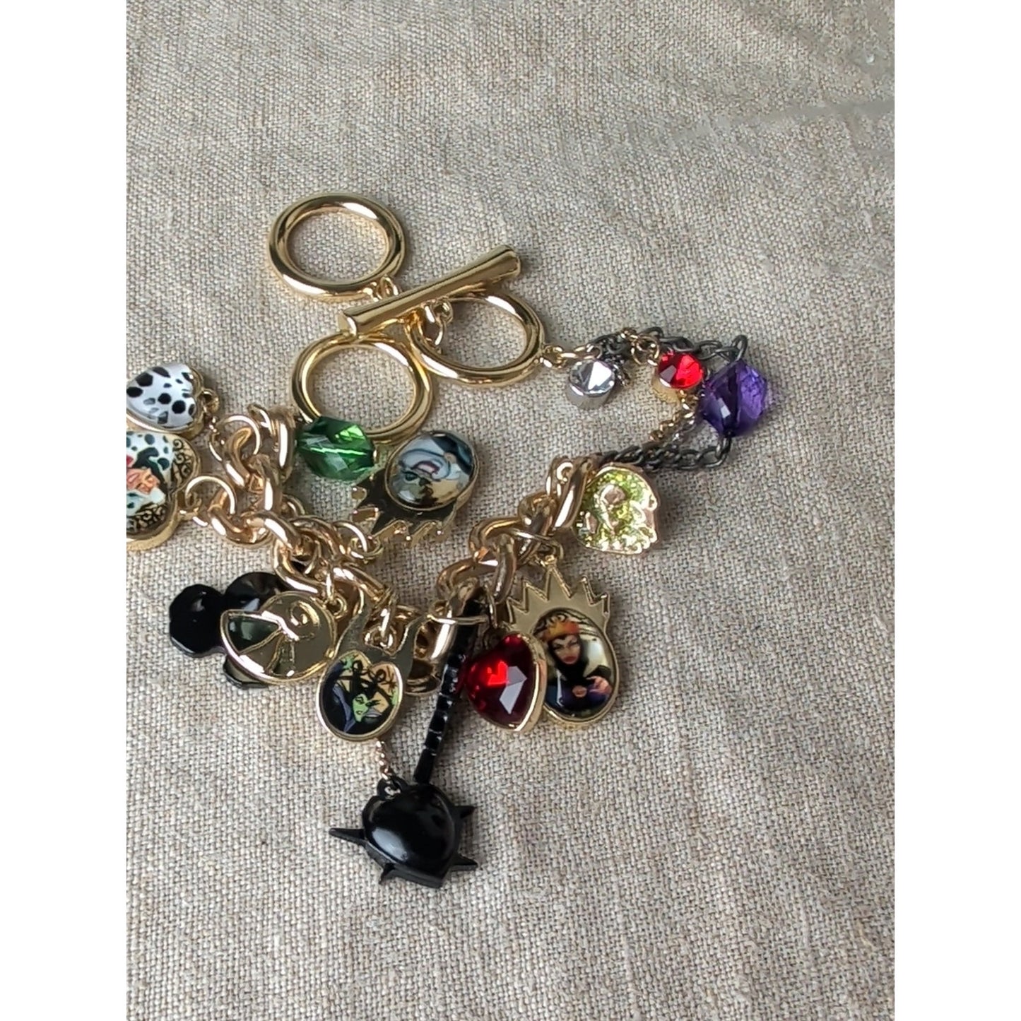 Handcrafted Disney Villains Inspired Charm Bracelet Gold Tone Gothic Fairy Tale