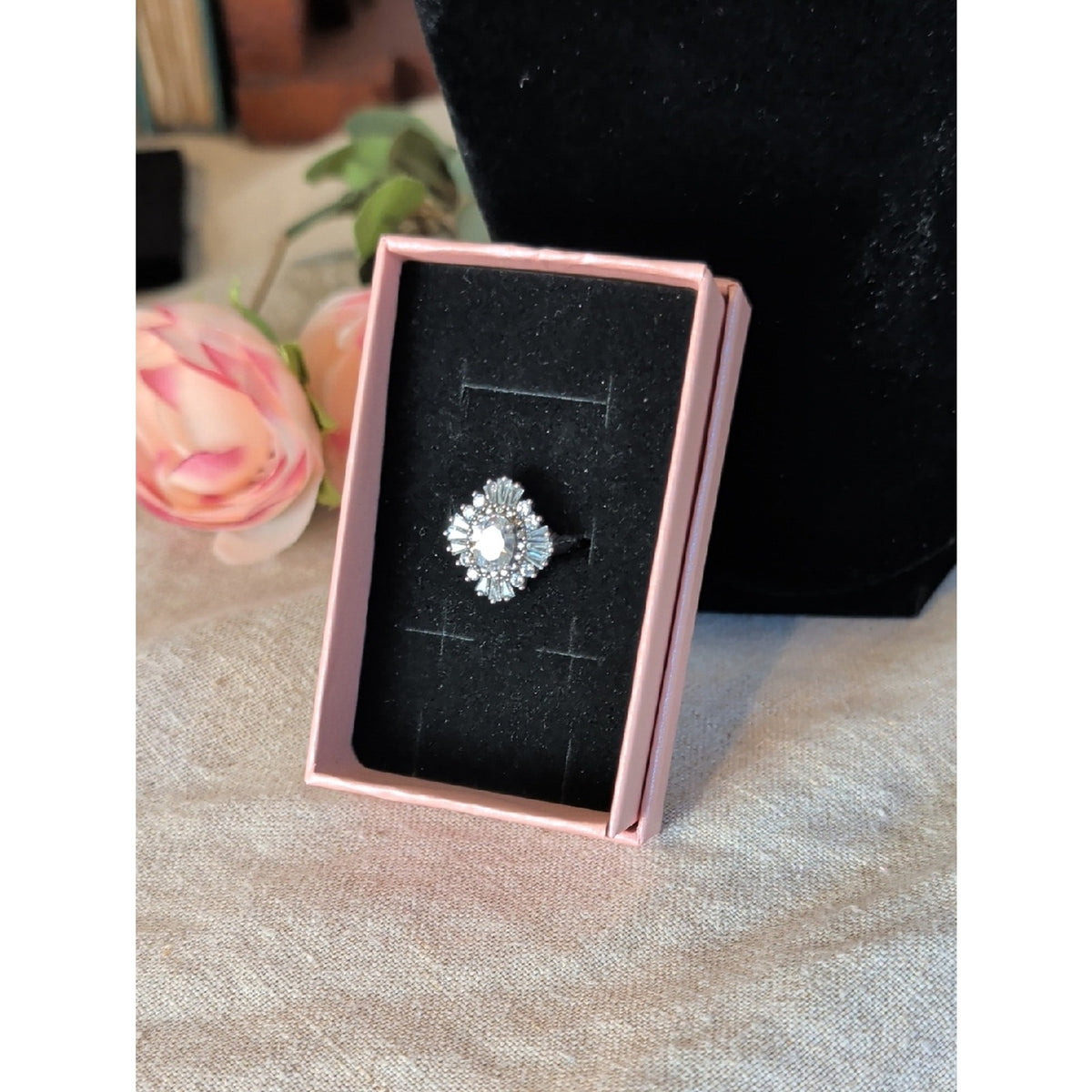 Sterling Silver CZ Halo Ring Y2K Princesscore Cocktail Ring Glam Coquette