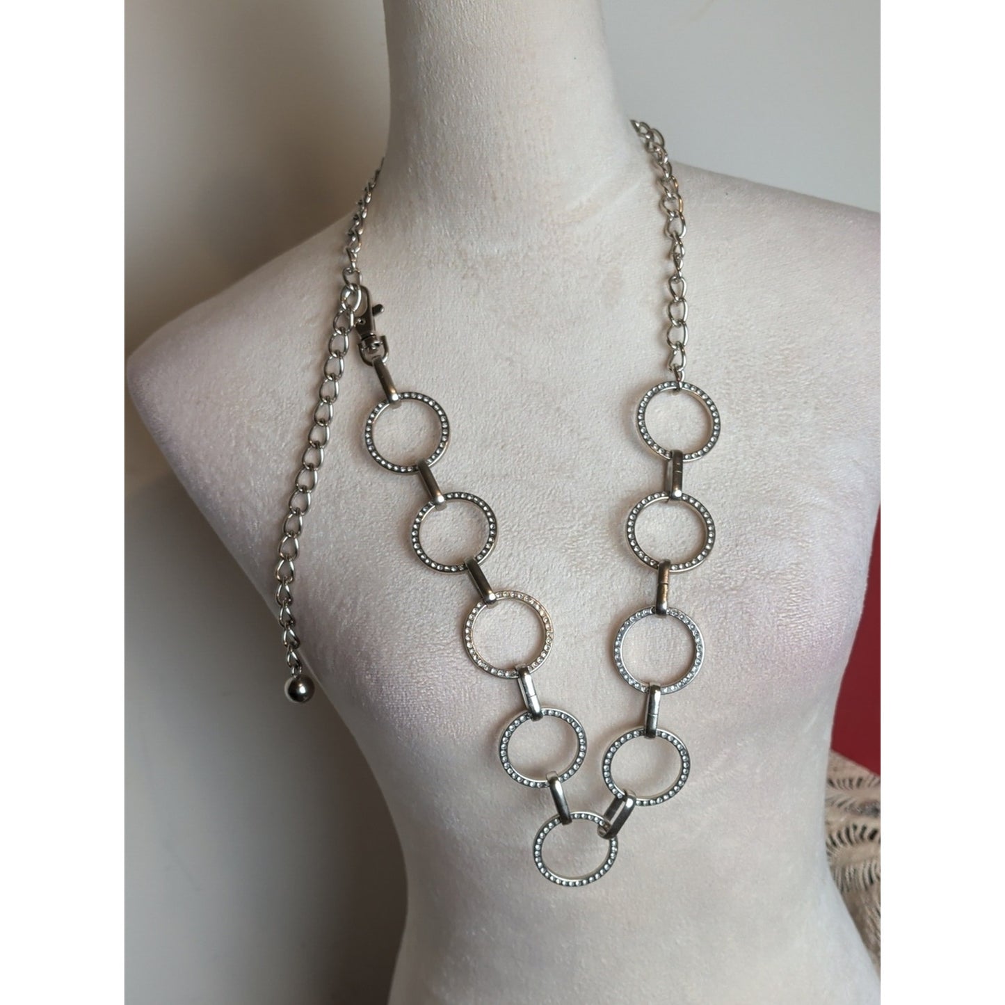 Vintage Y2K Rhinestone Chain Belt Silver Tone Circle Link McBling 2000s Glam