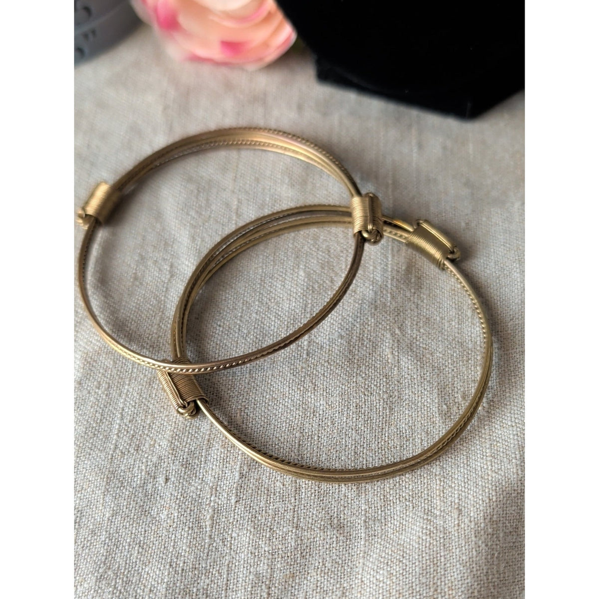 Vintage Elephant Hair Style Gold Tome* Multi-Strand Artisan Bangle Bracelet Set