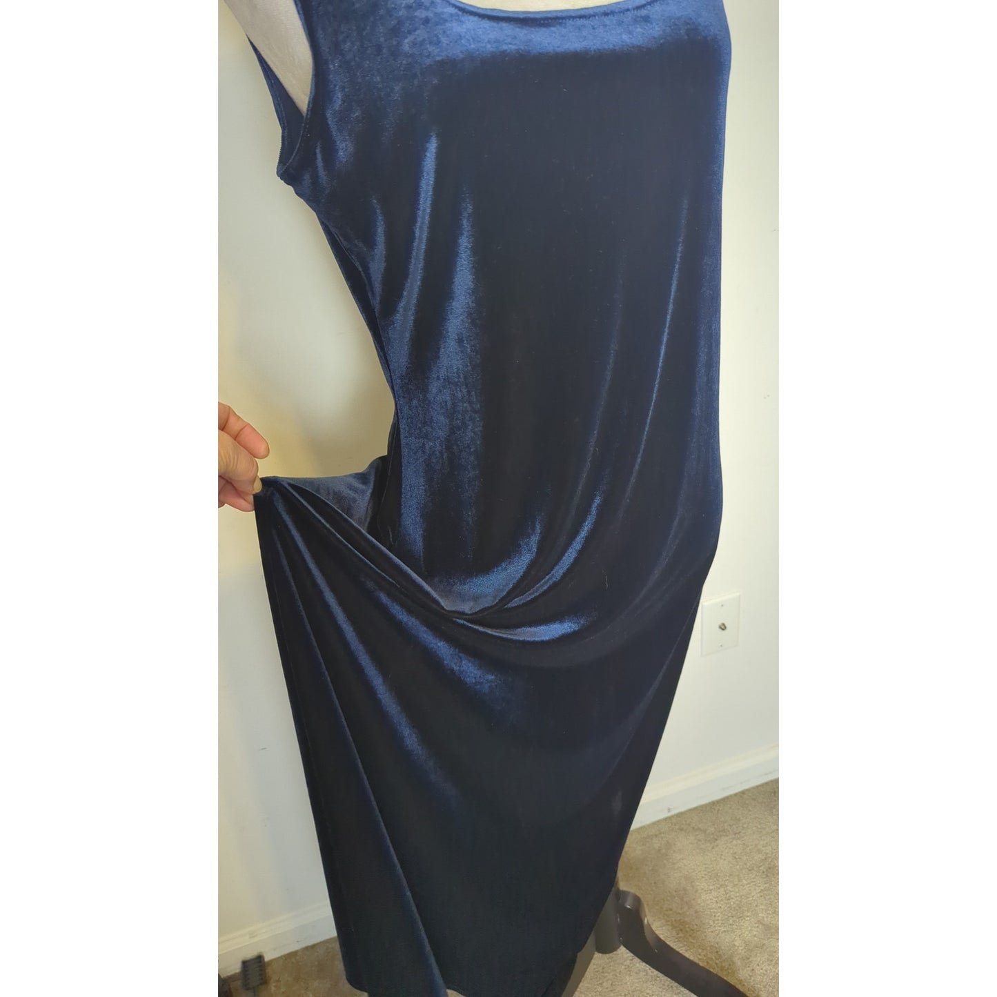 Vintage Whimsigoth Dark Navy Velvet Maxi Dress Women's Medium