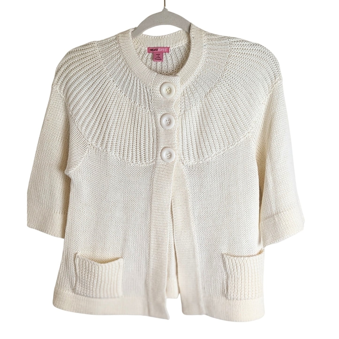 Y2K Chunky Button Cardigan Cropped Wool Blend Women's Medium*