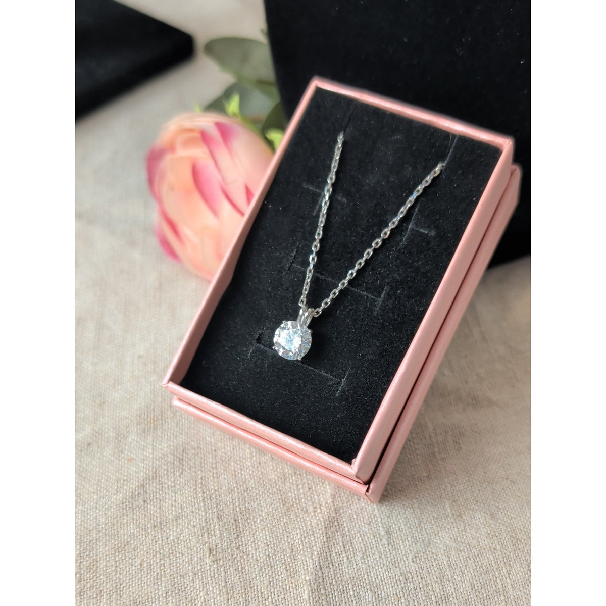 925 Sterling Silver Clear Quartz Solitaire Pendant Necklace Minimalist Sparkle