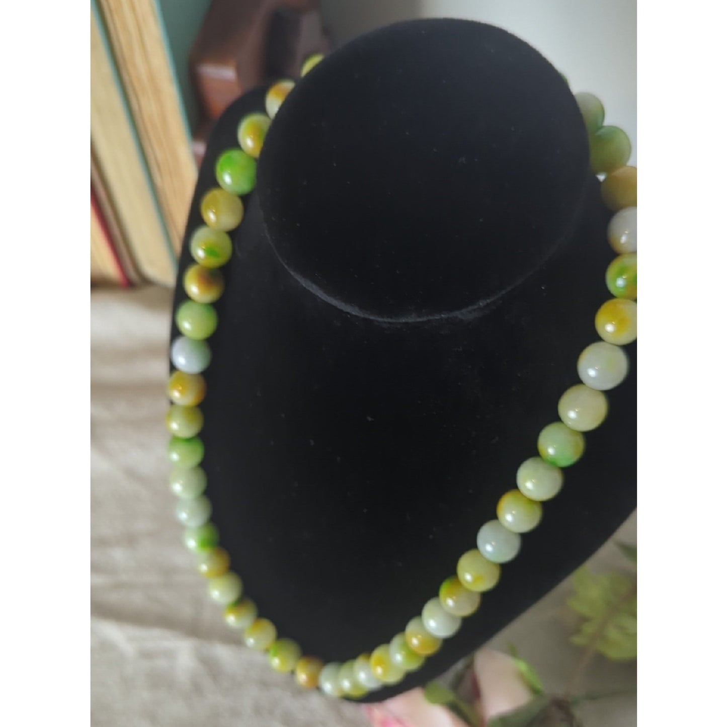 Jade Toned Stone Bead Necklace Earthy Luxe Green & Honey Gemstone Strand
