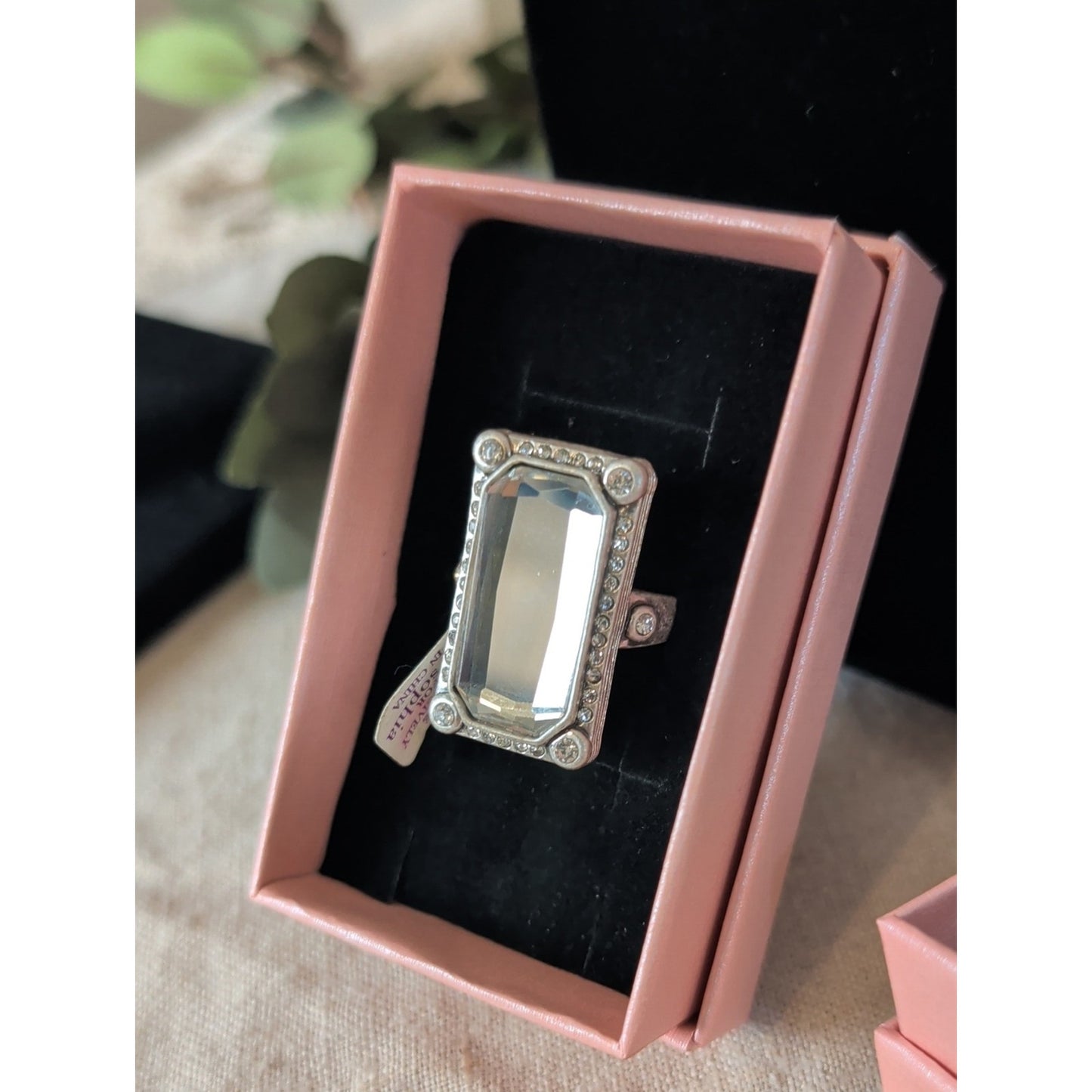 Lia Sophia Acropolis Statement Cocktail Retired Mirror Crystal Silver Ring 9