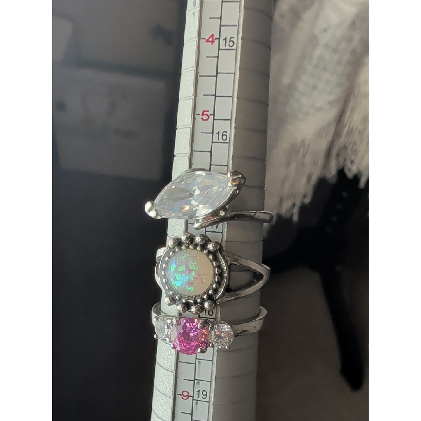 Coquette Ring Set Pink Gemstone & Faux Opal Rings Soft Girl Y2K Romantic Jewelry