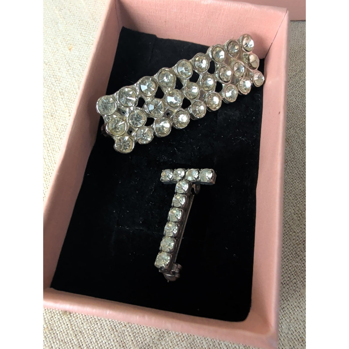 Vintage Rhinestone Brooch Set of 2 | Silver Tone Coquette Art Deco Style Pins