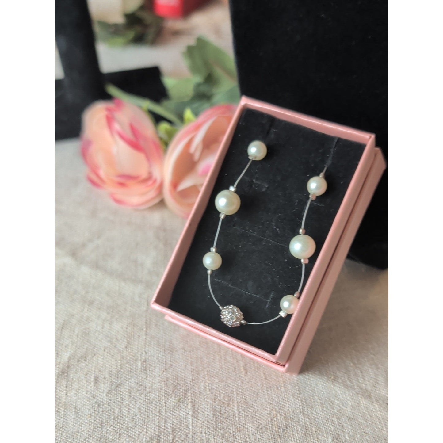 Carolee Ivory Pearl and Crystal Station Necklace Dainty Classic