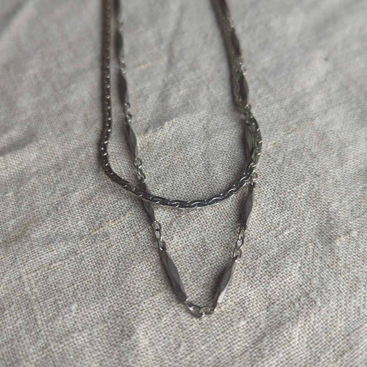 Vintage Silver Tone Layered Necklace Set 1 Snake Chain 1 Textured Chain Layer