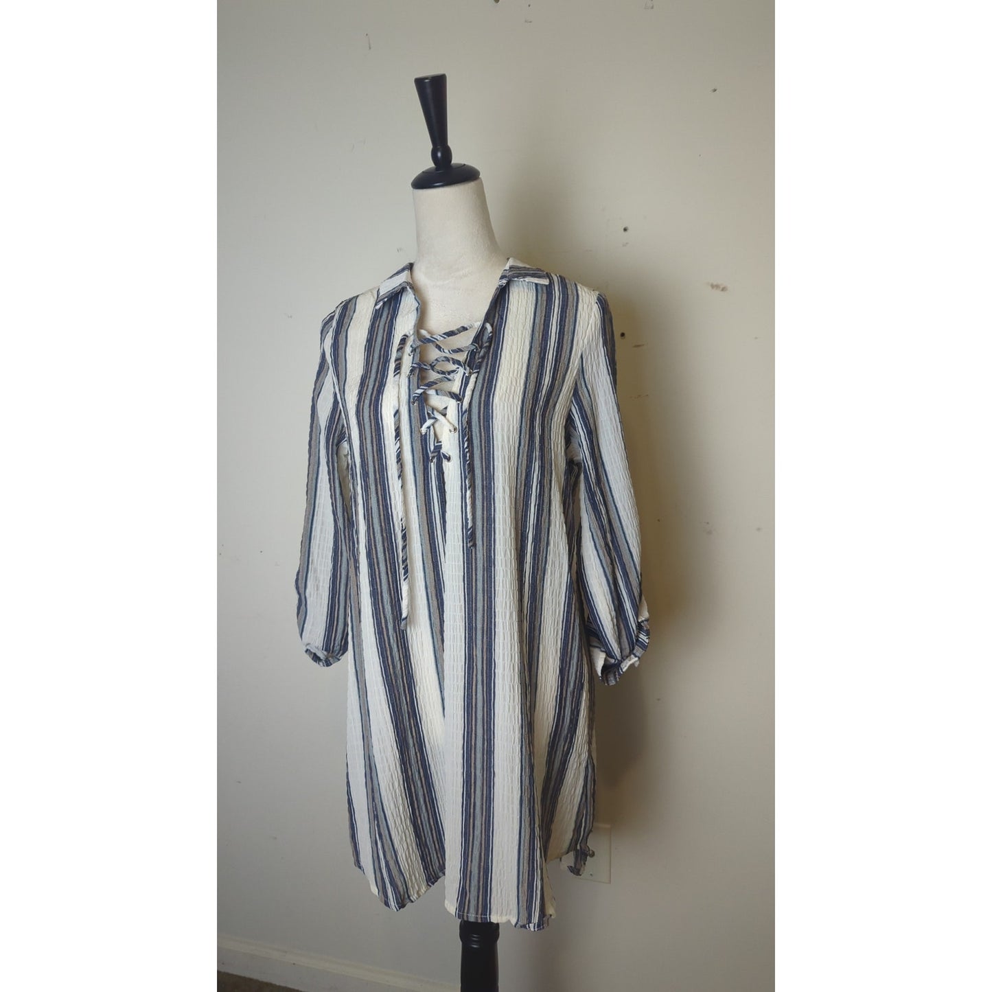 NWT Gauzy Knit Nautical Striped High Low Coastal Cowgirl Dress Large