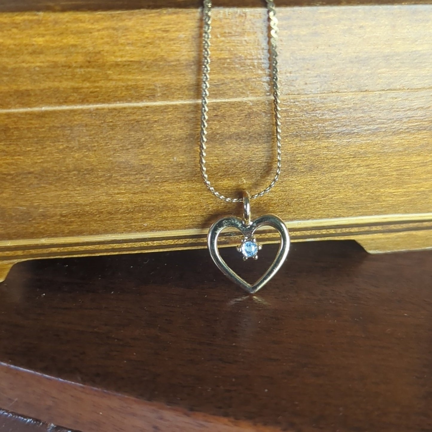 Vintage Gold Tone Heart Necklace Diamond Accent Made in Korea, 1980s