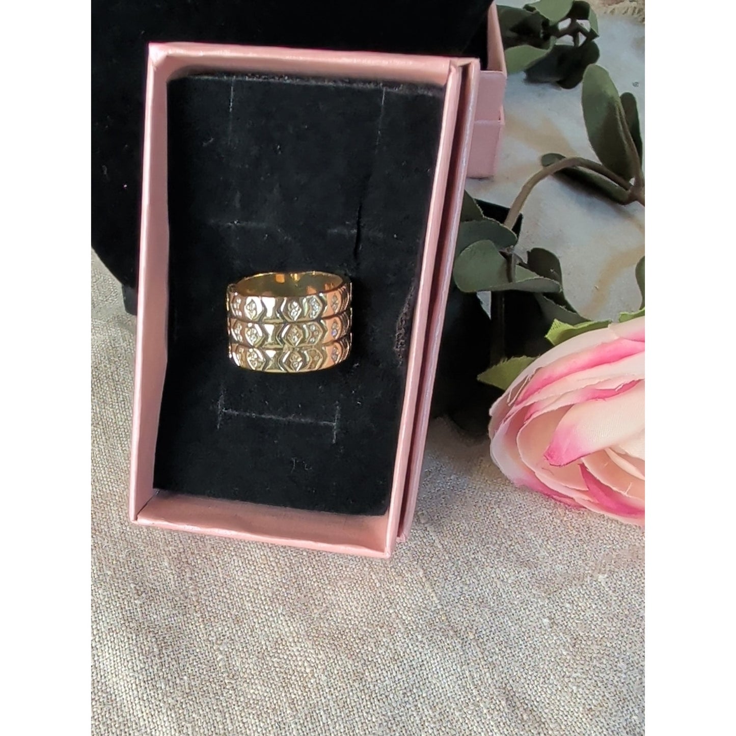 Vintage Inspired House of Harlow 1960 Gold Tone Rhinestone Statement Ring Boho Luxe Tribal Chic