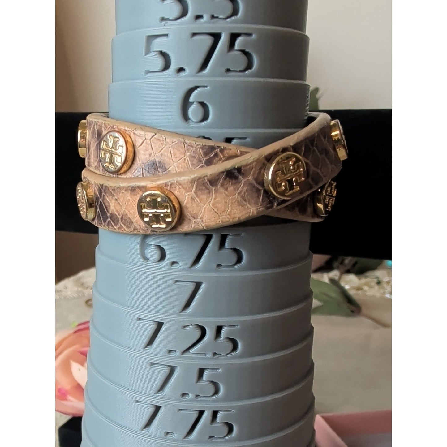 Tory Burch Brown Leather Double-Wrap Bracelet with Gold Studs
