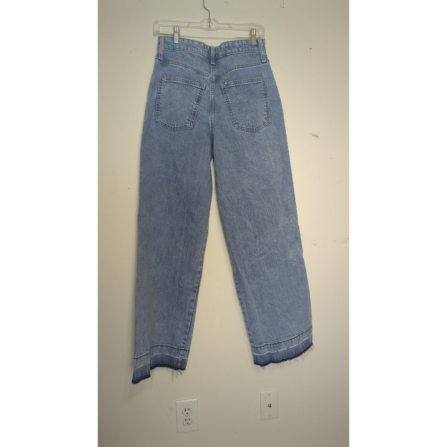 Retro Utility Streetwear High-rise Wide Straight Leg Raw Hem Jeans 6R