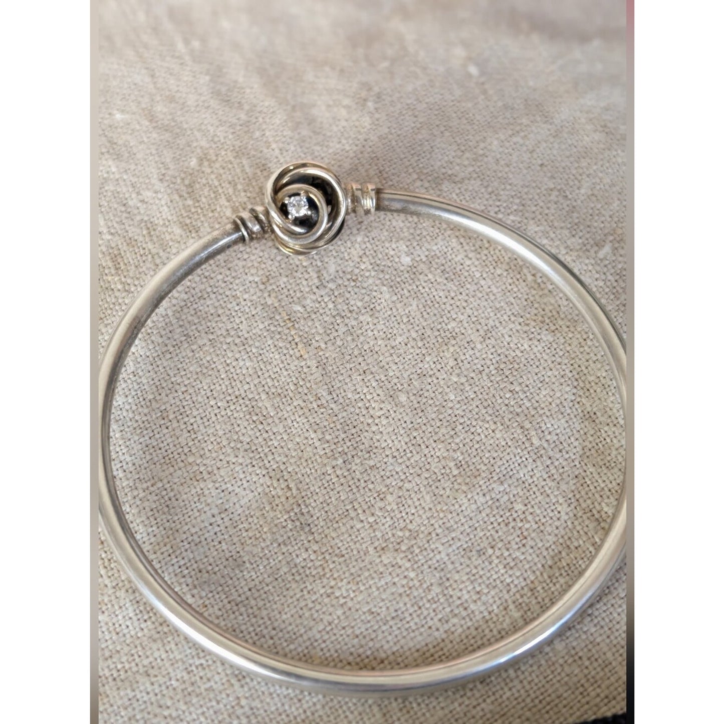 Pandora 925 Sterling Silver Swirl Knot Bangle Bracelet CZ Modern Minimalist