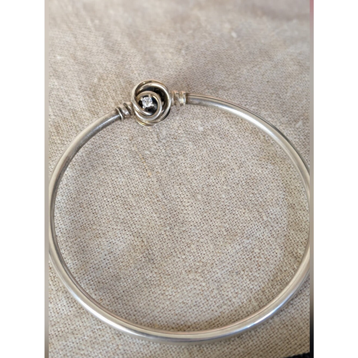 Pandora 925 Sterling Silver Swirl Knot Bangle Bracelet CZ Modern Minimalist