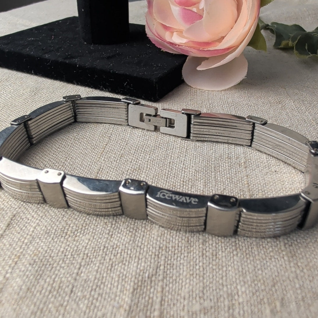 Icewave Men’s Stainless Steel Bracelet Silver Tone Watchband Link Modernist