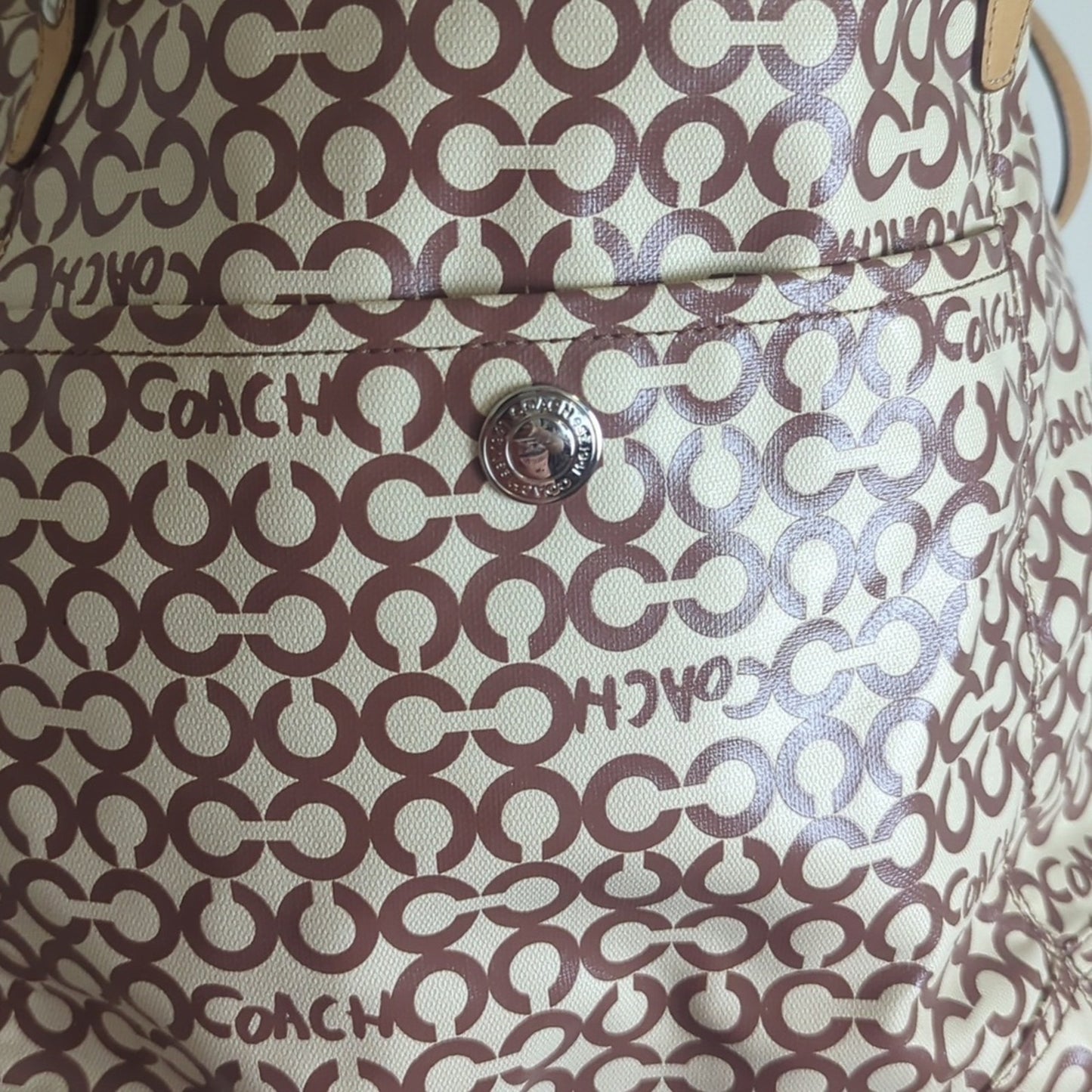 Coach "Leah" Coated Canvas Hobo Large Crossbody Tote Bag Two Bag Charms