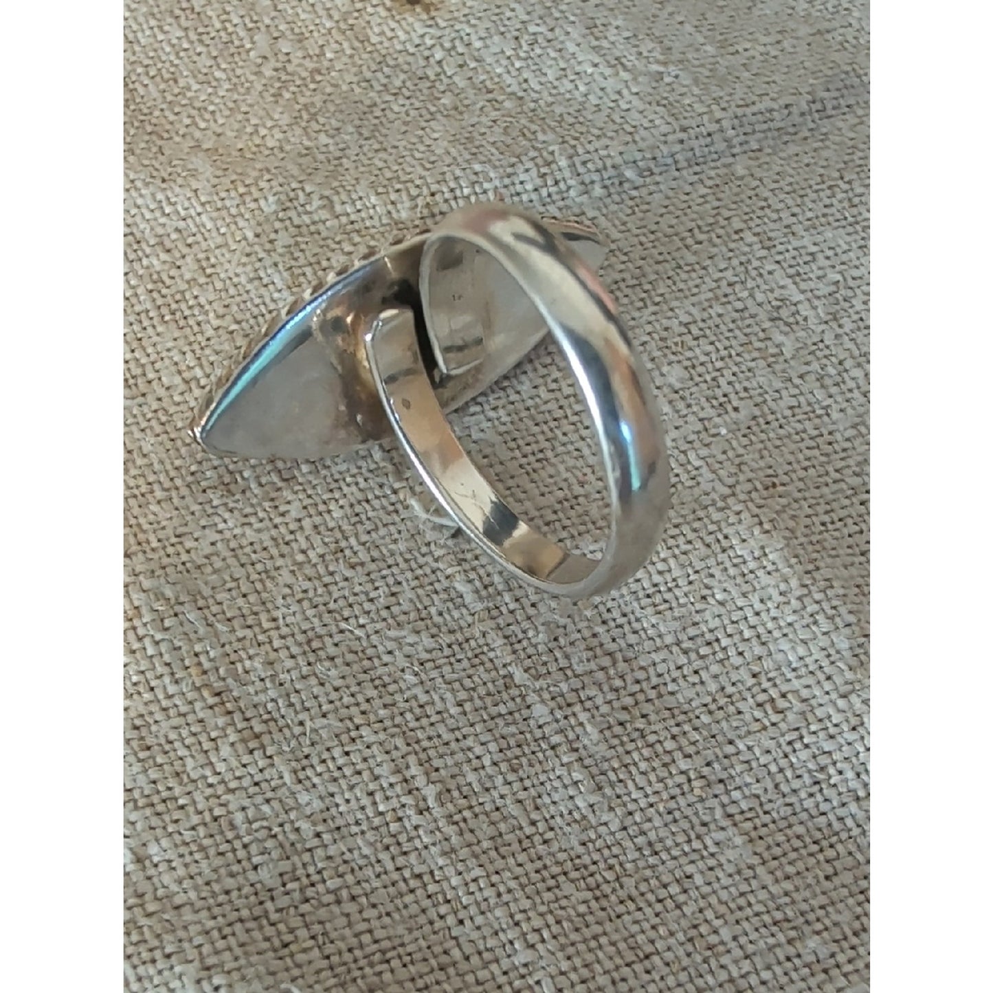 Vintage Mexico Abalone Shell Ring  Alpaca Silver Marquise Artisan Ring