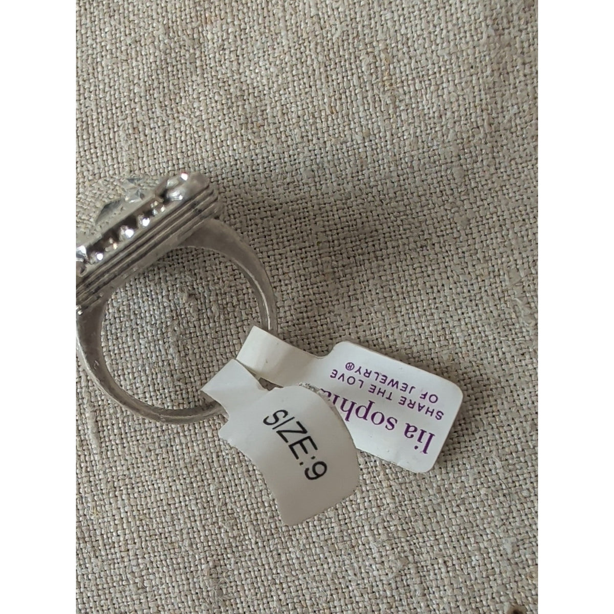 Lia Sophia Acropolis Statement Cocktail  Retired Mirror Crystal Silver Ring 9